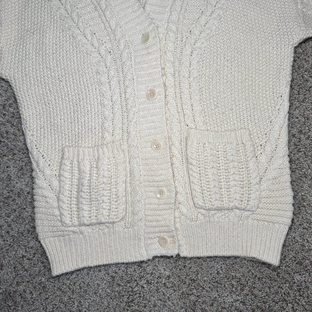 Sundance Cardigan Sweater Cable Knit pockets oversized size small wool cream - Picture 3 of 8